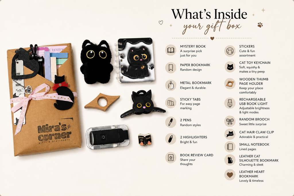Blind Date With a Book Gift Box, Mystery Book & Cat Accessories (Choose Genre)