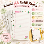 A6 Planner Refill Pages – Kawaii Illustrated Binder Inserts, Pre-Punched Planner Paper, Multiple Designs