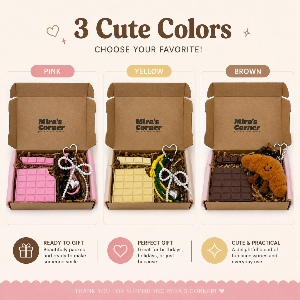 Chocolate Bar Notebook Gift Set, Pen & Keychain, Teen Girl Stationery (3 Colors)