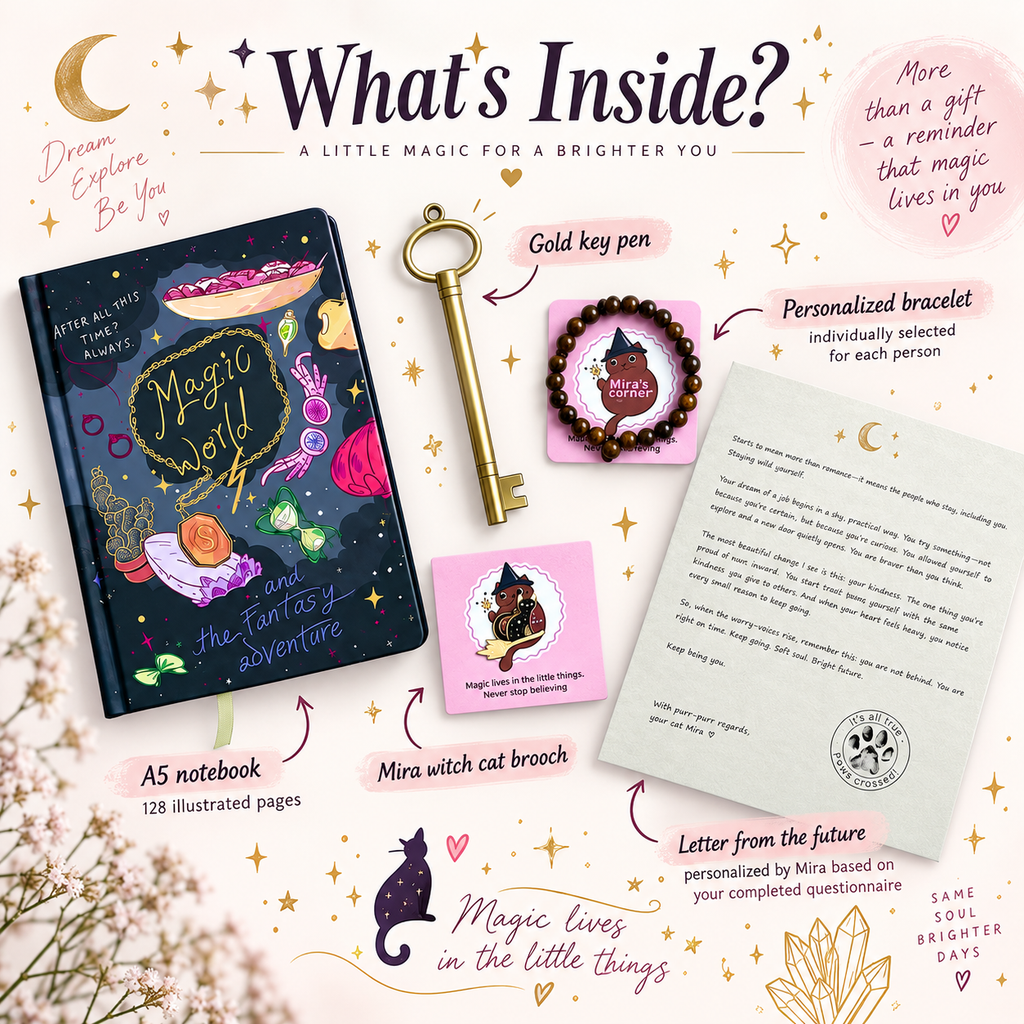Personalized Magic Gift Box, Letter From the Future, Illustrated Journal & Custom Bracelet, Unique Self Care Gift