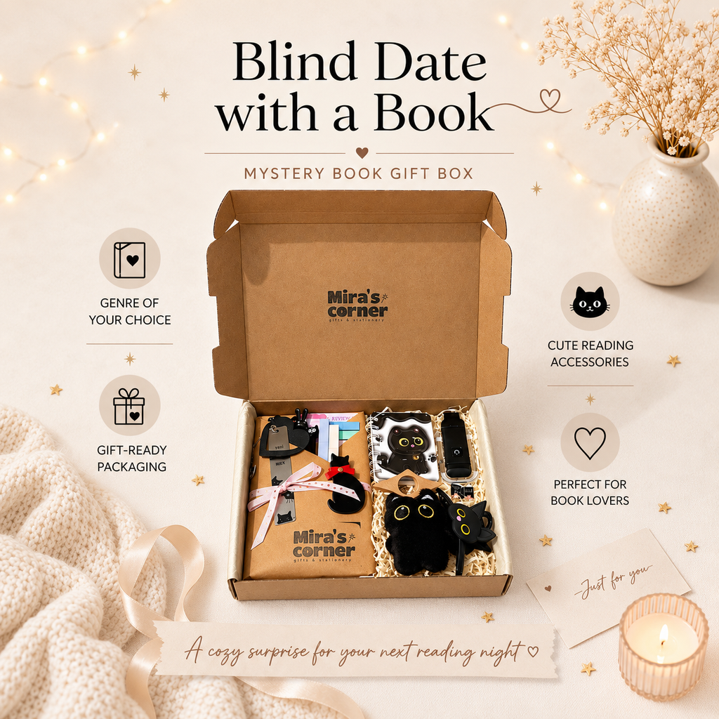 Blind Date With a Book Gift Box, Mystery Book & Cat Accessories (Choose Genre)