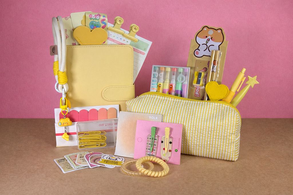Yellow Stationery Set — Notebook, Pens, Markers & Planner Accessories