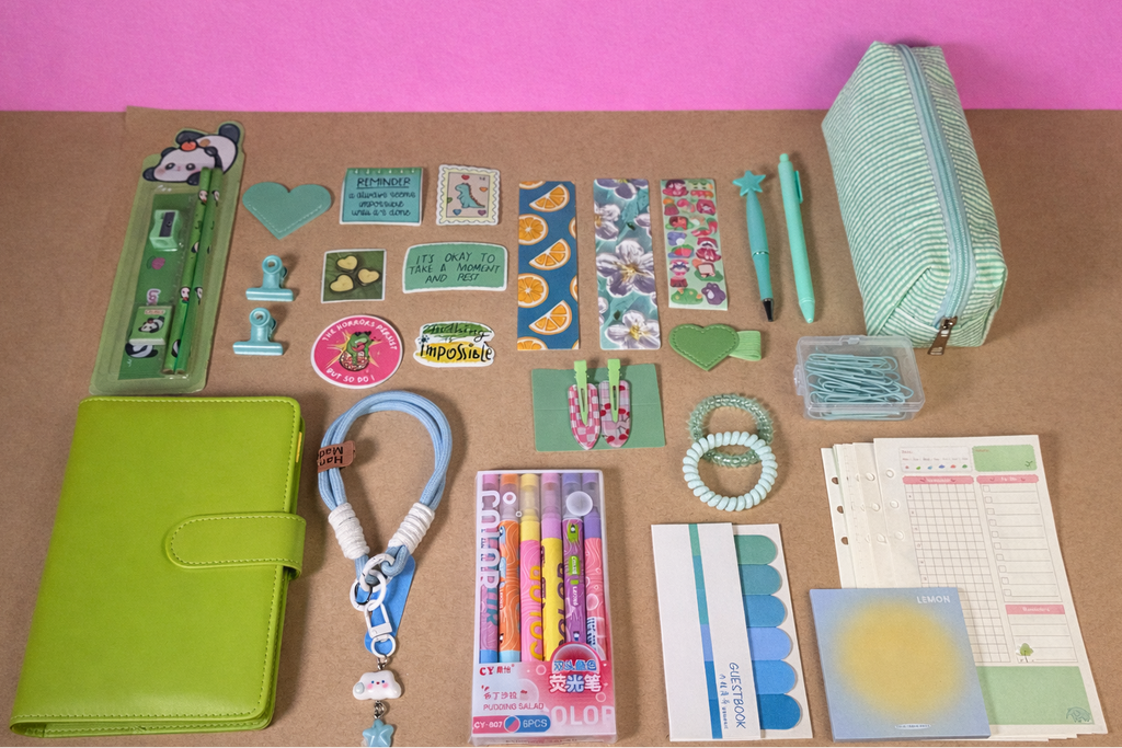 Green Stationery Set — Notebook, Pens, Markers & Planner Accessories