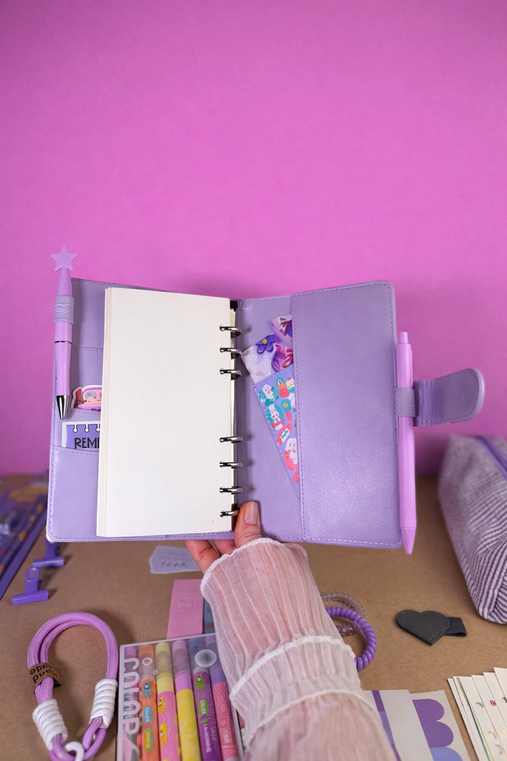 Purple Stationery Set — Notebook, Pens, Markers & Planner Accessories