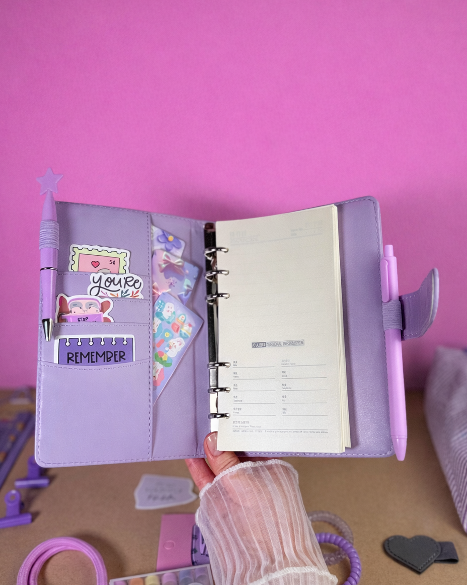 Purple Stationery Set — Notebook, Pens, Markers & Planner Accessories