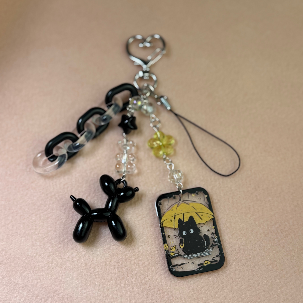 Midnight Cat Bag Charm — Multi-Use Phone & Keychain Accessory