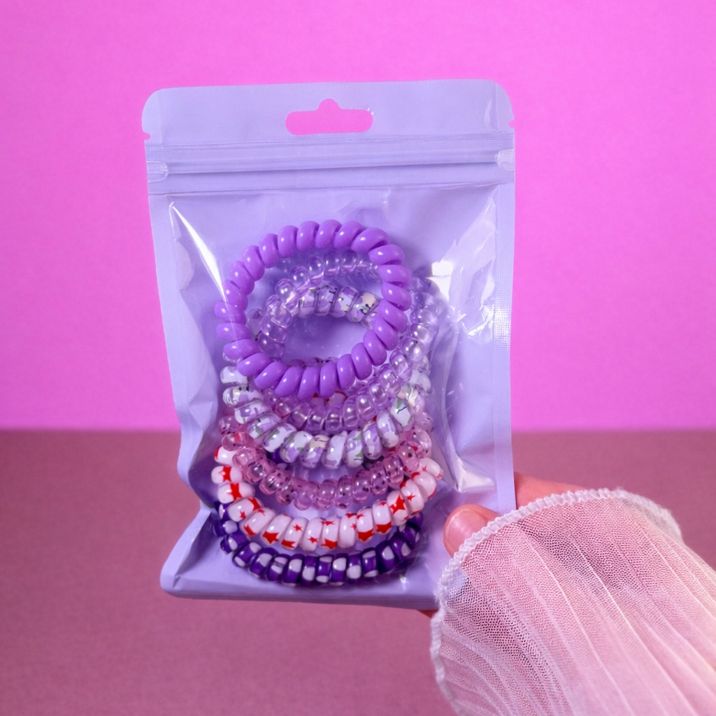 Spiral Hair Ties Set | Cute Aesthetic Coil Scrunchies (6 Pack)