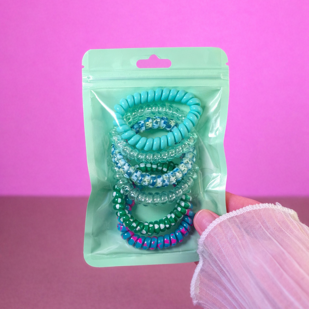 Spiral Hair Ties Set | Cute Aesthetic Coil Scrunchies (6 Pack)