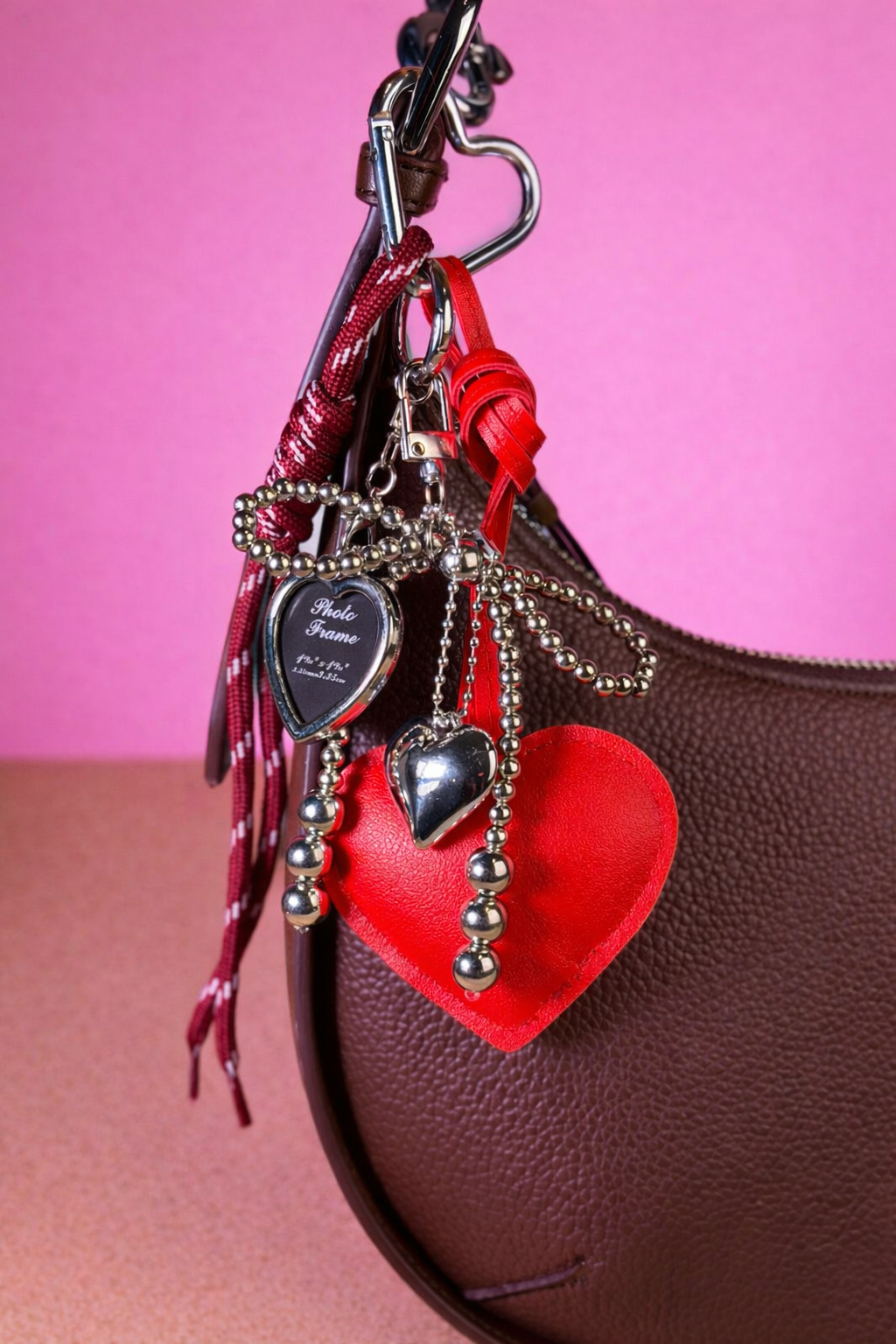 Heart Photo Frame Bag Charm — Red Romantic Keychain