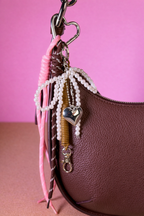 Pearl Heart Bag Charm — Pink Aesthetic Keychain Accessory