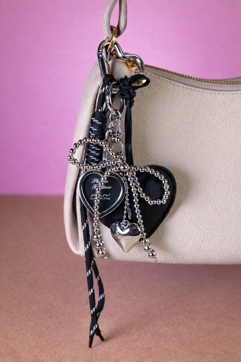 Heart Photo Frame Bag Charm — Black Aesthetic Keychain