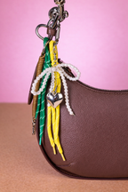 Aesthetic Charm Keychain | Pearl Bow & Heart Bag Charm (yellow&green)