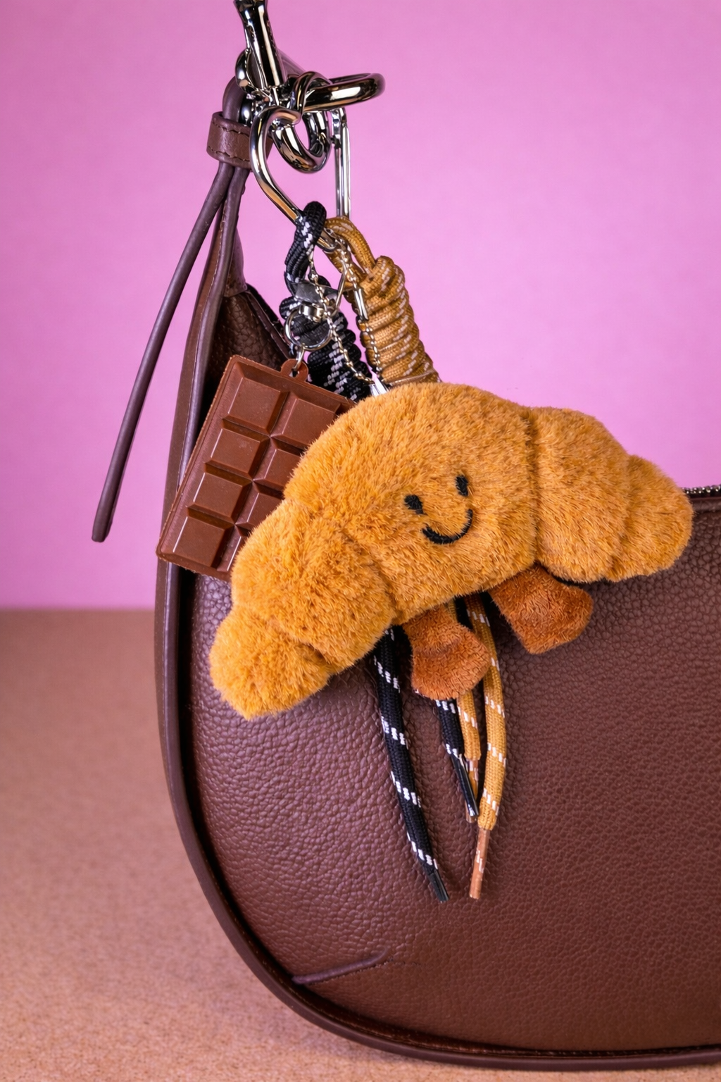 Fluffy Croissant Bag Charm — Cute Plush Keychain