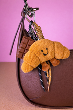 Fluffy Croissant Bag Charm — Cute Plush Keychain