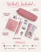 Pastel Stationery Set, Panda Notebook, Highlighters, Pens, Stickers, Pencil Pouch