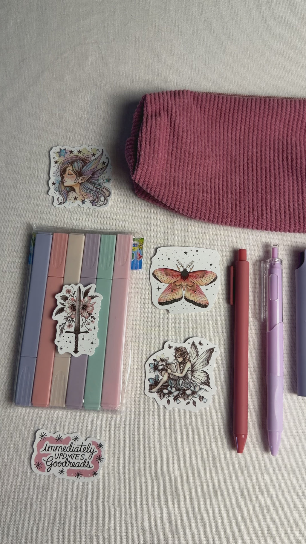 Pastel Stationery Set, Panda Notebook, Highlighters, Pens, Stickers, Pencil Pouch